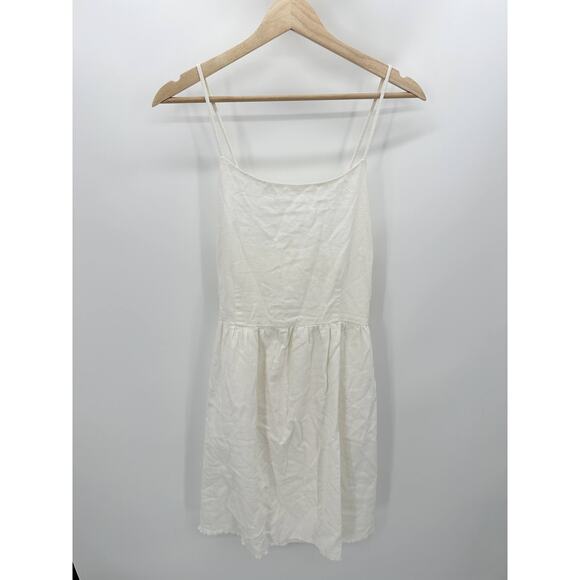 Old Navy Dress Women LARGE White Linen Blend Sleeveless Crossback Smocked Summer - Picture 1 of 9